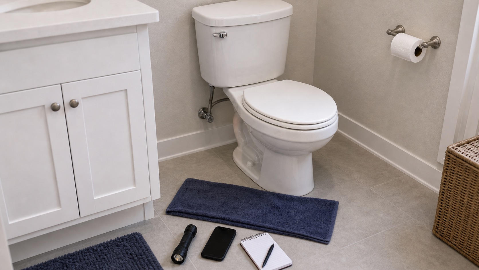 Open toilet tank with the lid set safely on a towel beside it.